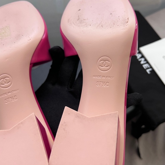 Auth Chanel 22C Pink Patent Leather CC Logo Sandals G38689 - Size 37.5 - Picture 6 of 9